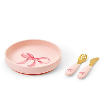 Zestaw silikonowy talerzyk i sztućce Rose bow Elodie Details  